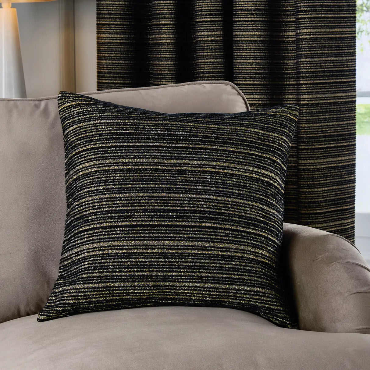 Jupiter Chenille Jacquard Cushion Cover Black/Gold 50 x 50cm - image 1
