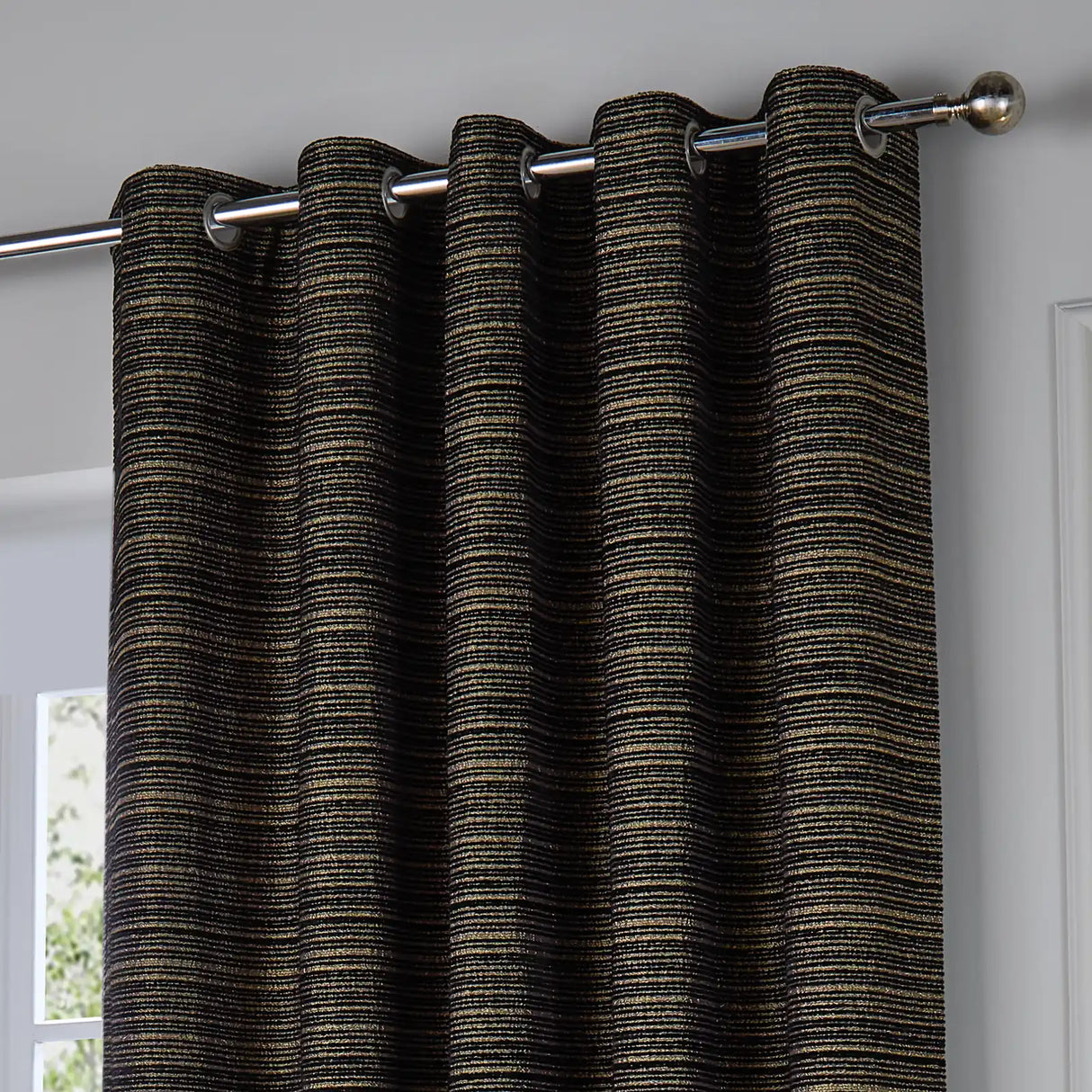 Jupiter Fully Lined Chenille Jacquard Eyelet Curtains Black/Gold - image 4