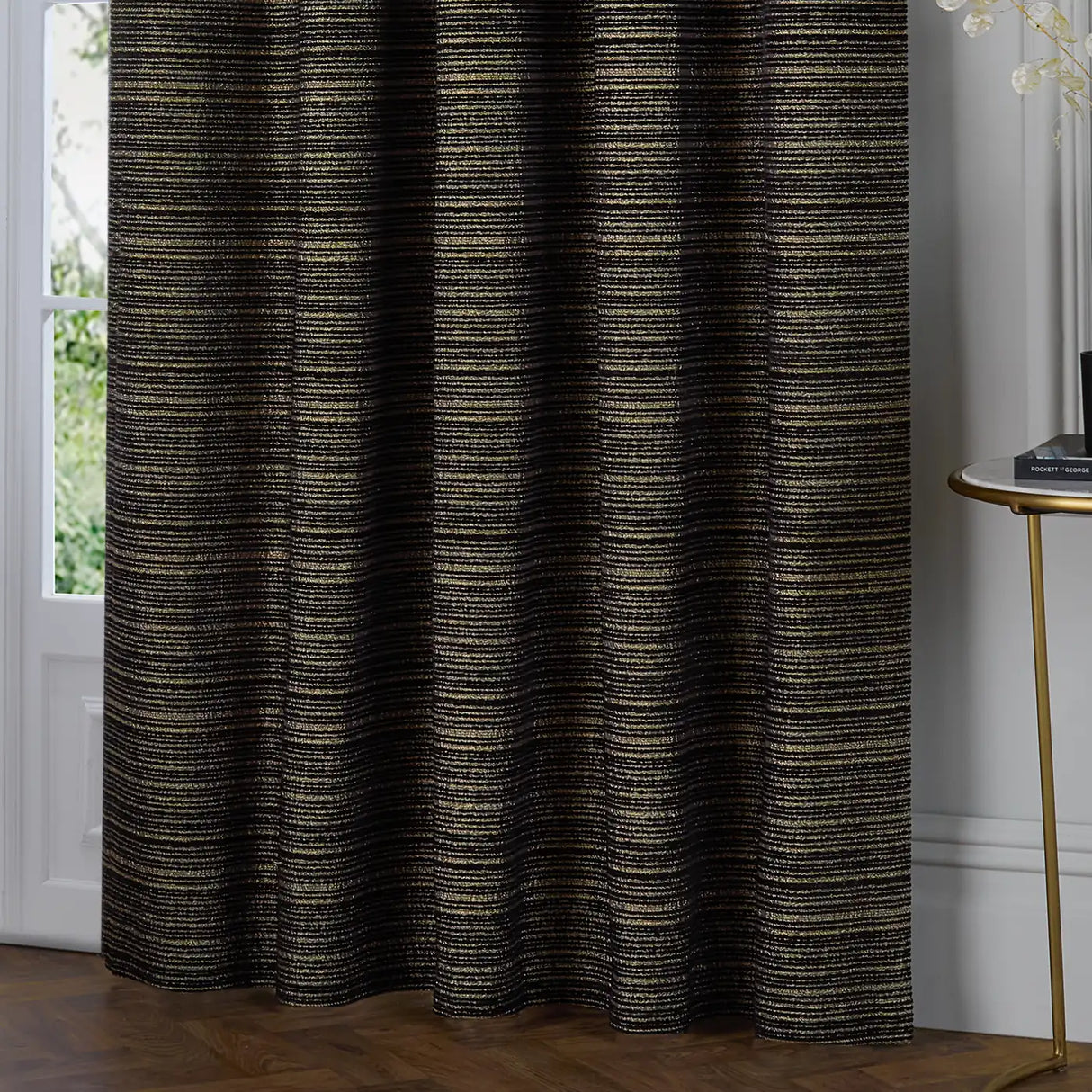 Jupiter Fully Lined Chenille Jacquard Eyelet Curtains Black/Gold - image 5