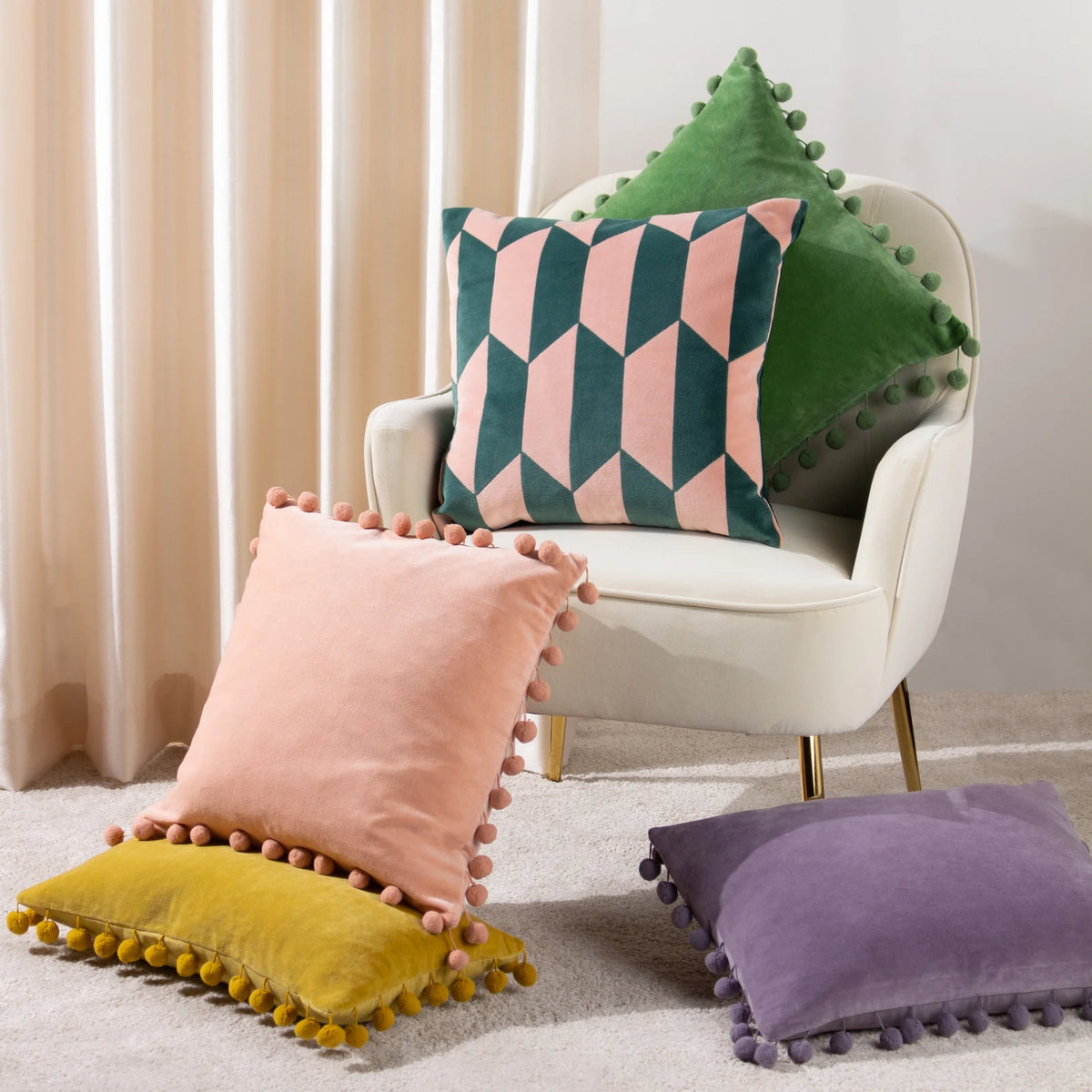 Kalho Geometric Velvet Pink + Green Cushion Cover 45cm x 45cm - additional product view 5