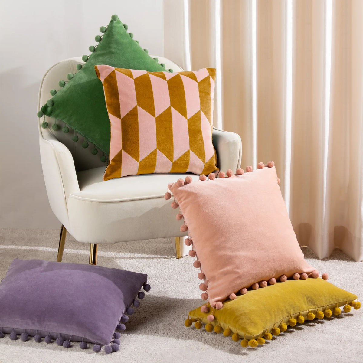 Kalho Geometric Velvet Pink + Ochre Cushion Cover 45cm x 45cm - additional product view 5