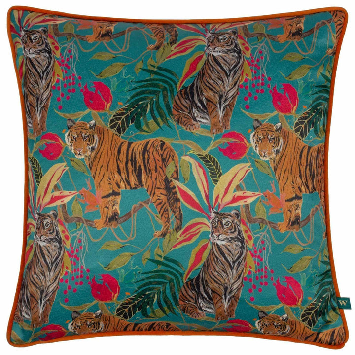 Kali Jungle Tigers Teal Cushion Cover 17" x 17" - Ideal