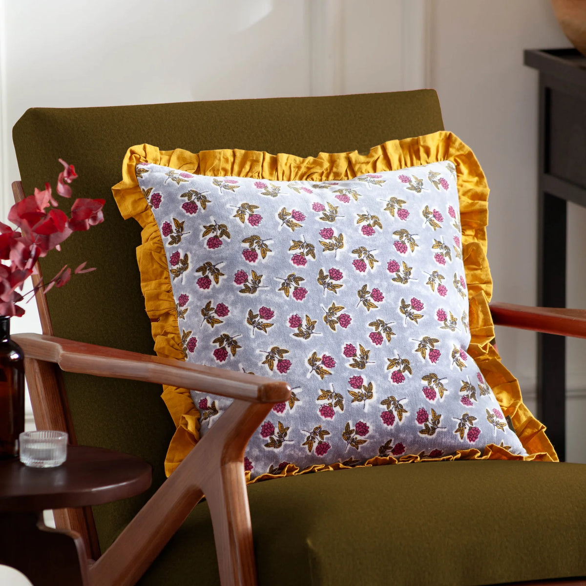Kemble 100% Cotton Delph Blue / Gold Cushion Cover or Filled Cushion 45cm x 45cm - additional product view 1