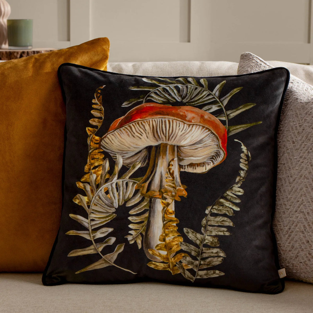 Kielder Forest Velvet Black Cushion Cover 43cm x 43cm - additional product view 1