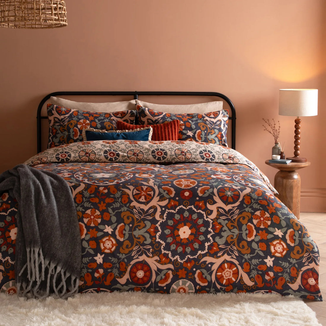 Kinfolk Printed Reversible Duvet Cover Set Denim Blue