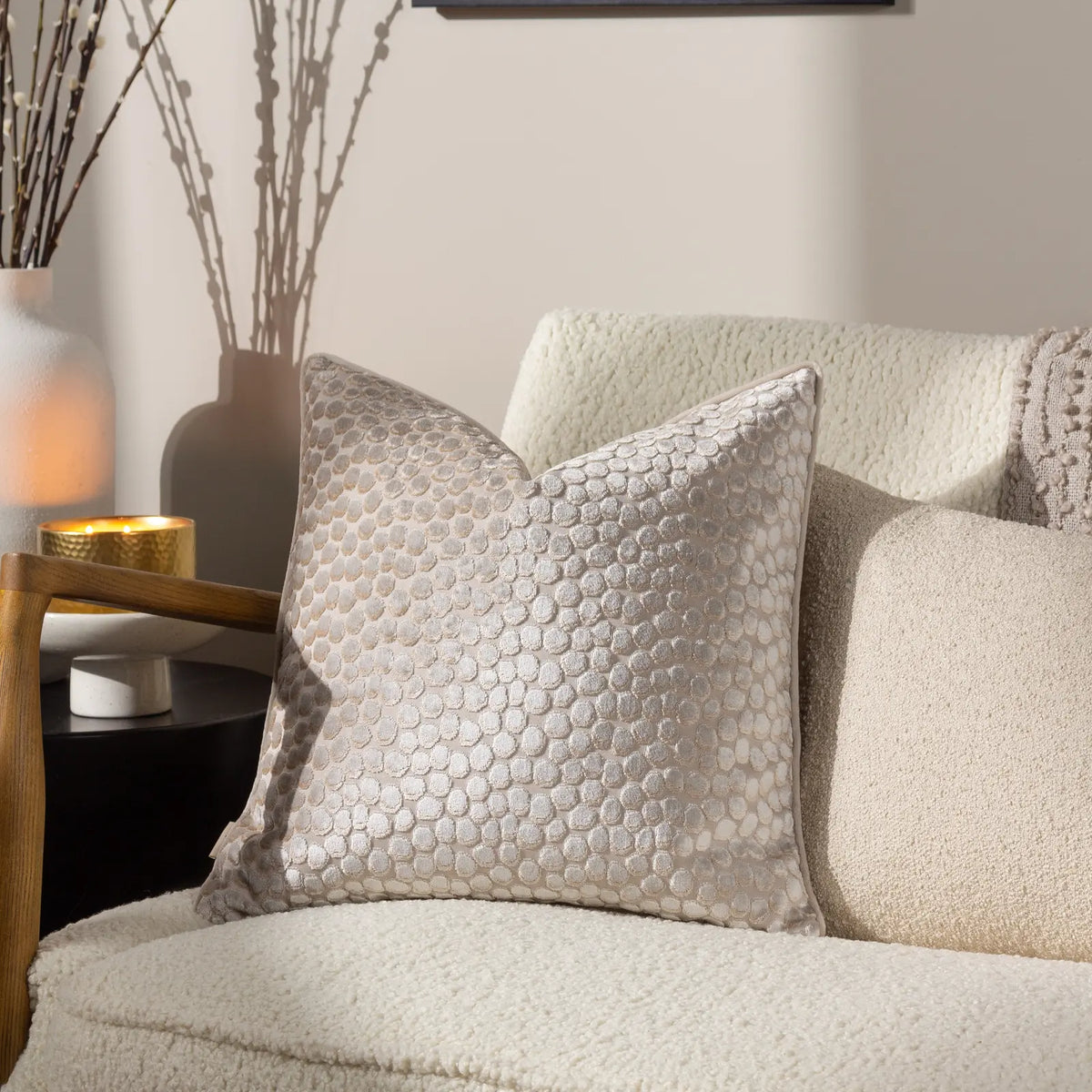 Lanzo Cut Velvet Moonbeam Cushion Cover 45cm x 45cm - additional product view 1