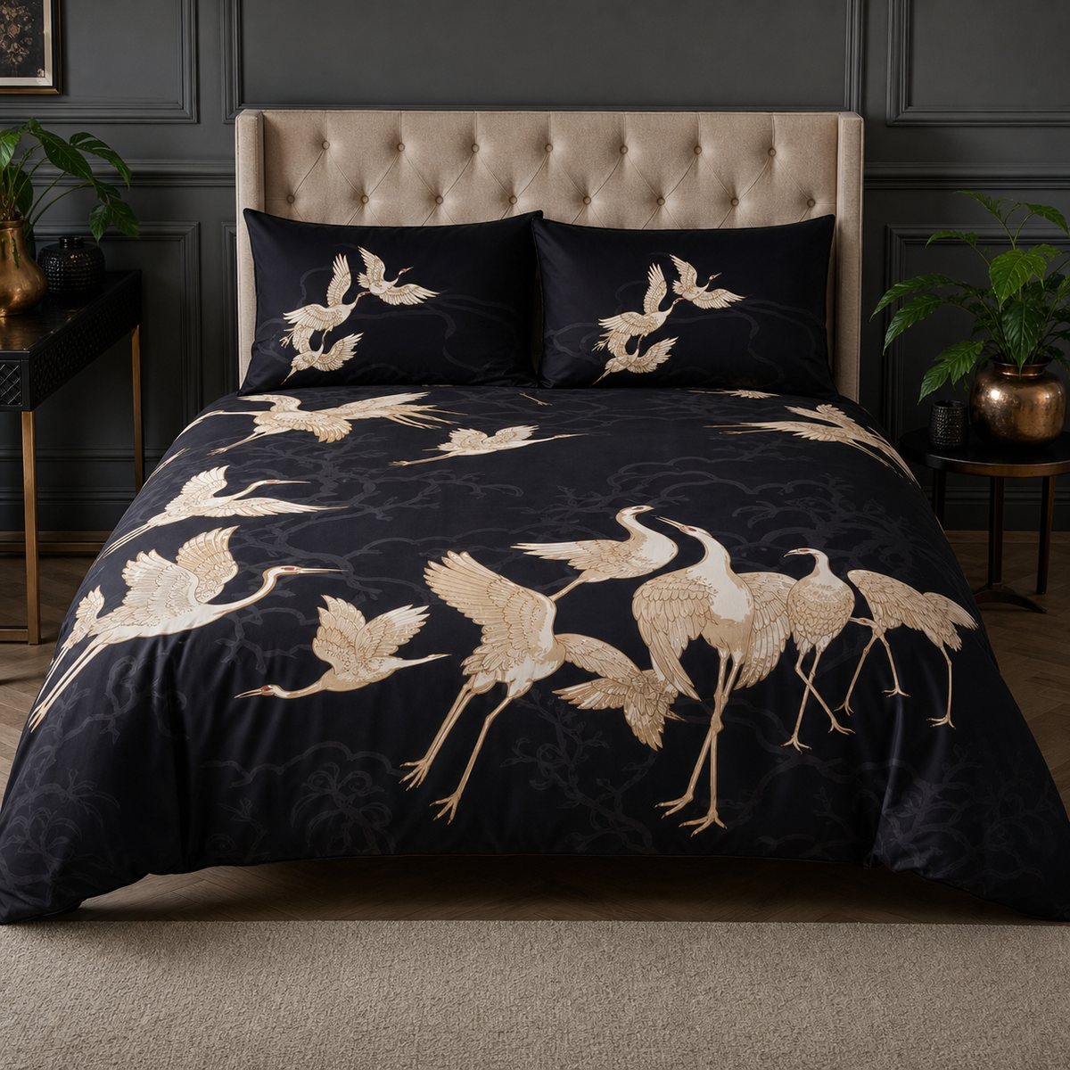 Laurence Llewelyn-Bowen Kireina Cotton Duvet Cover Set styled on a bed in a coordinated bedroom lifestyle scene