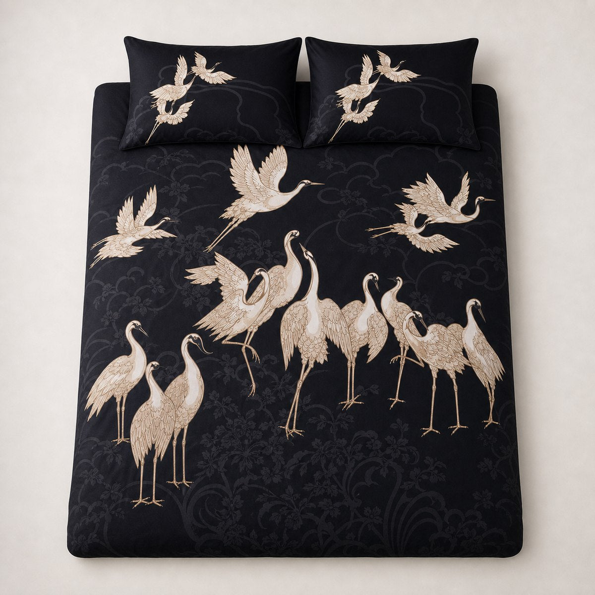 Overhead flat lay of the Laurence Llewelyn-Bowen Kireina Cotton Duvet Cover Set with two matching pillowcases