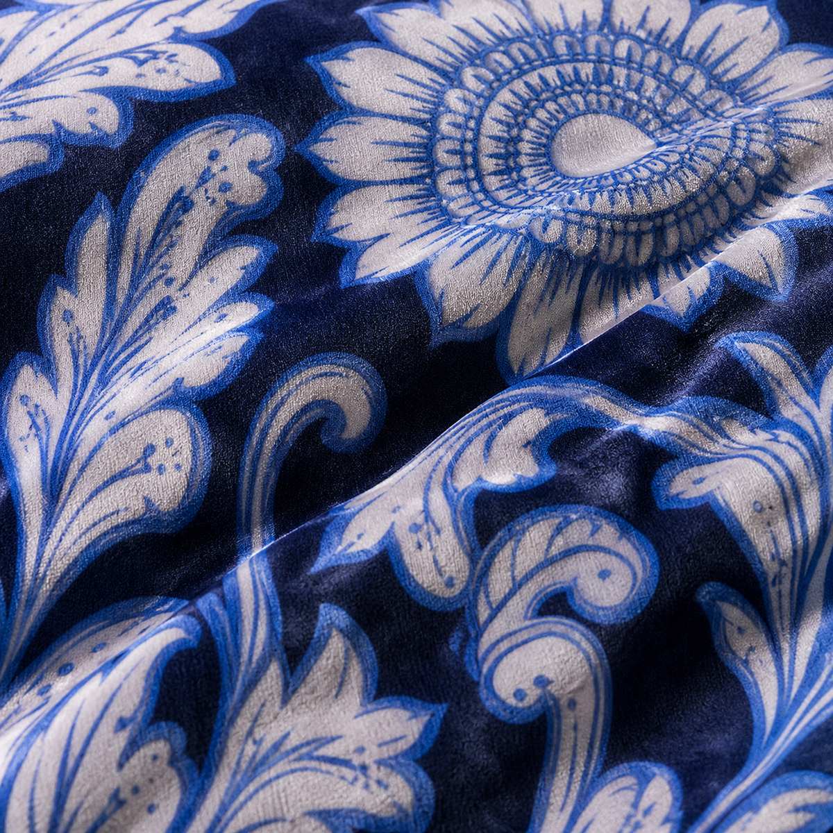 Macro close-up of the velvet fabric on the Laurence Llewelyn-Bowen Romilly Velvet Floral Duvet Cover Set