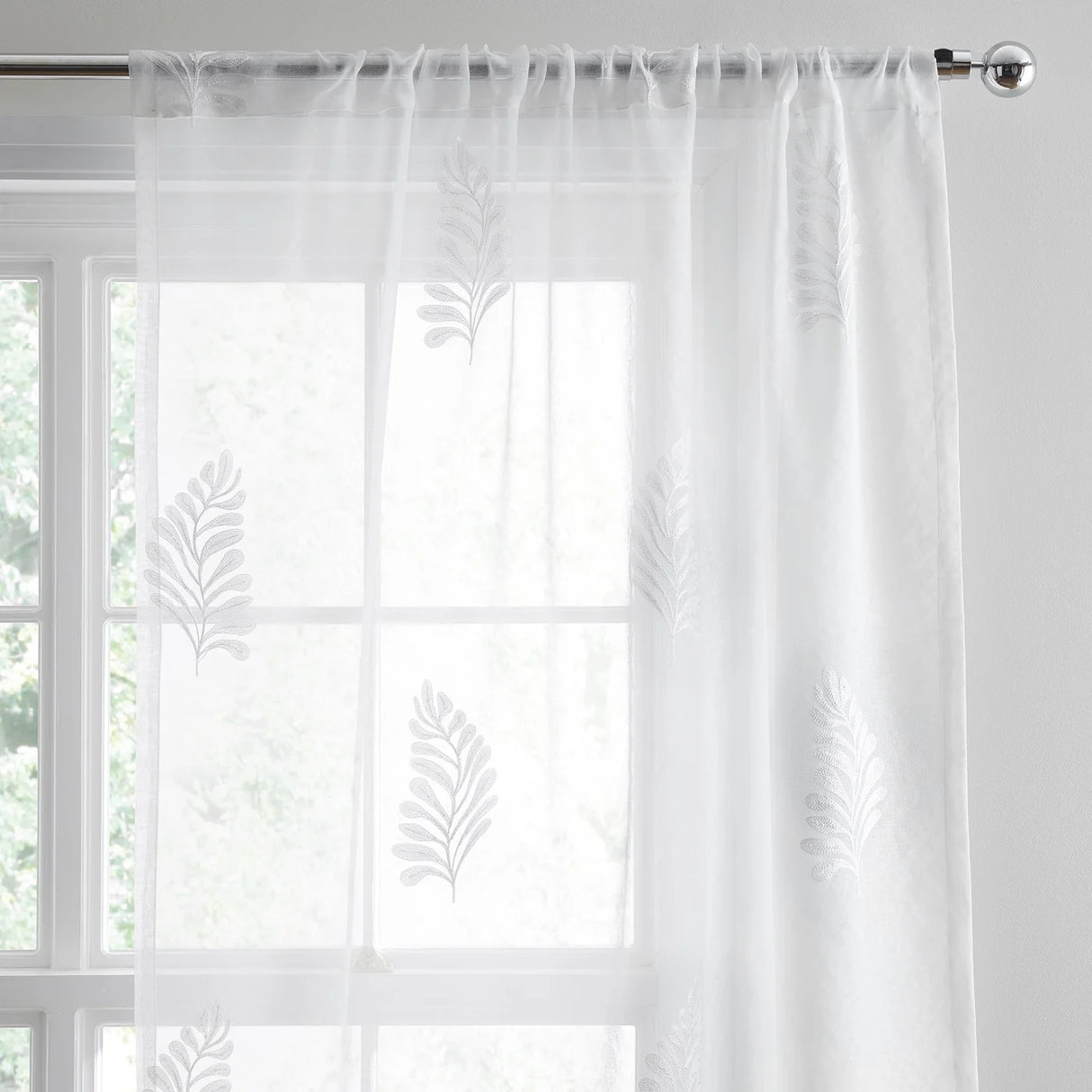 Appletree Heritage Leaf Embroidery White Recycled Voile Curtain Panel 2