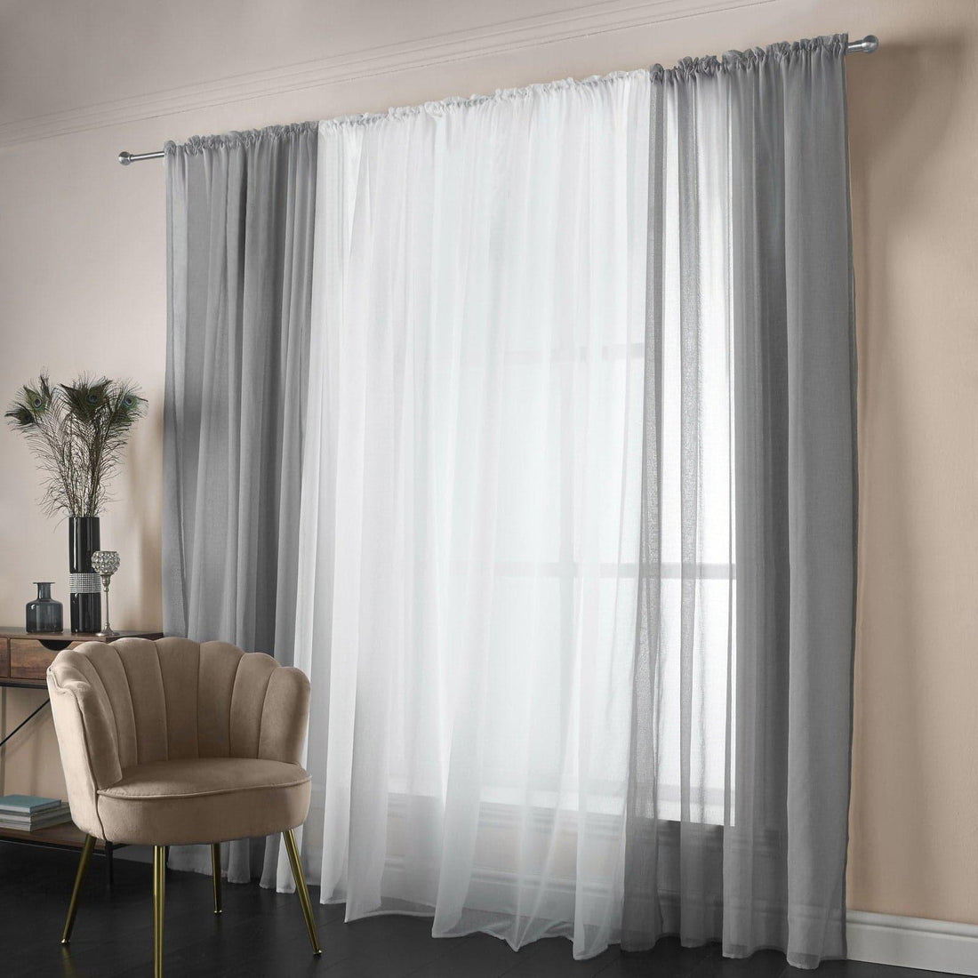 Diana Textured White Voile Curtains Panels