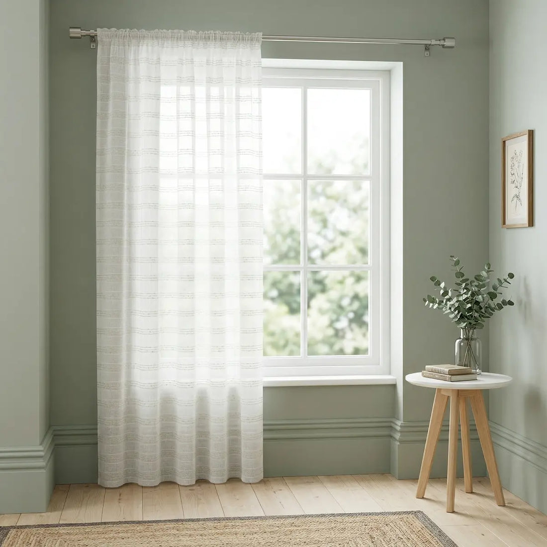 Lima Lurex Stripe Slot Top Voile Curtains Panel Metallic
