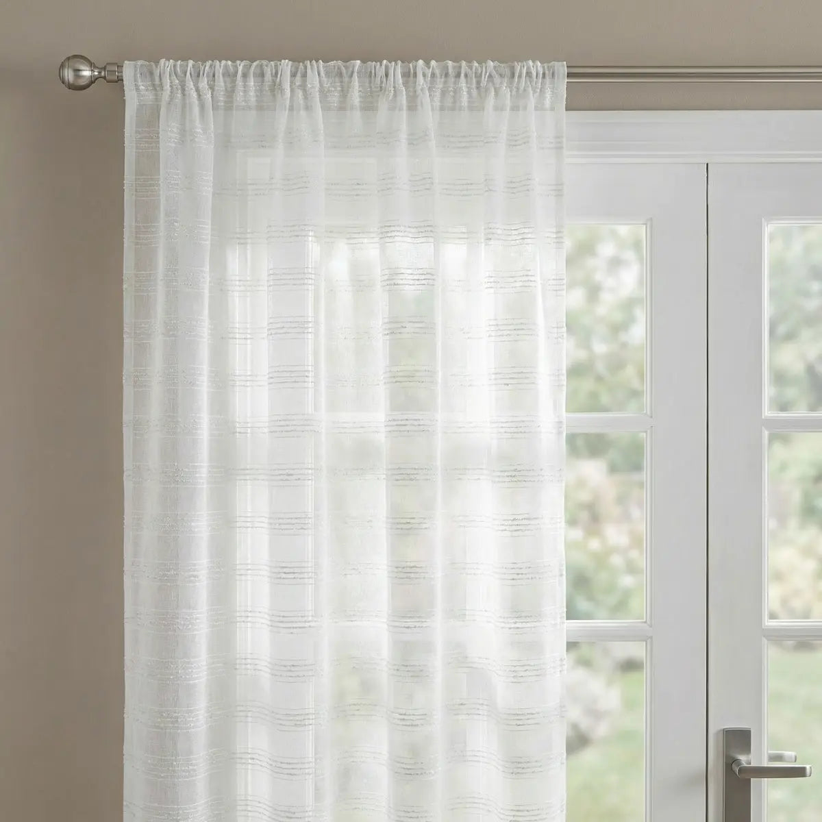 Lima Lurex Stripe Slot Top Voile Curtain Panel 5