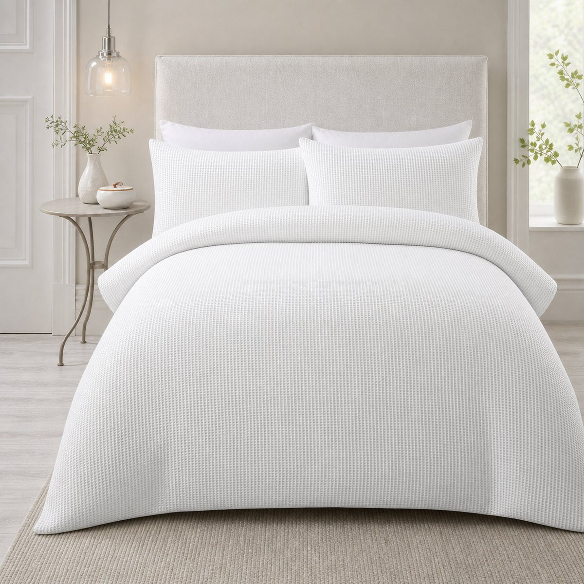 Lindly Waffle Microfibre Duvet Cover Set - White