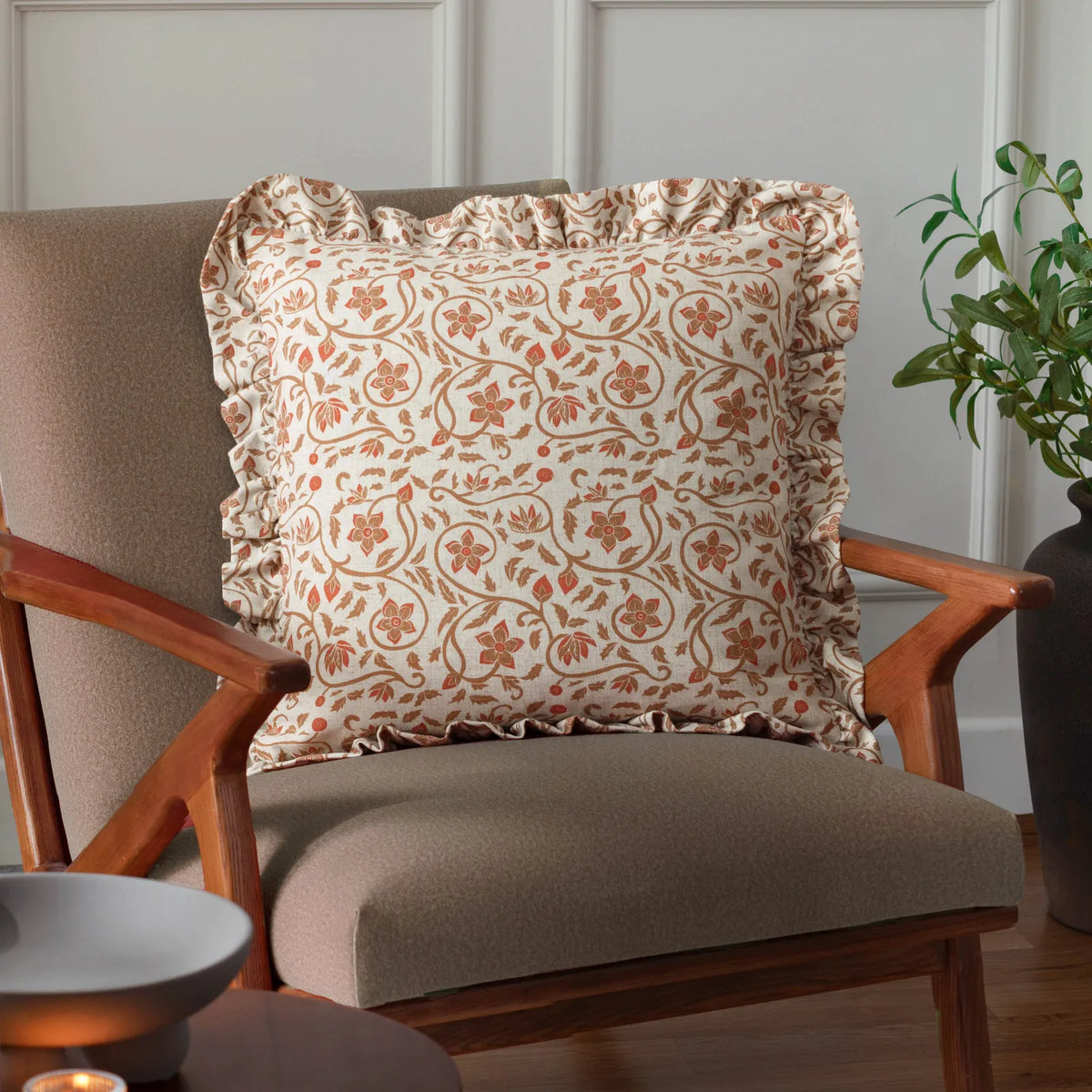 Linen Filigree Linen / Ochre Cushion Cover or Filled Cushion 50cm x 50cm - additional product view 1