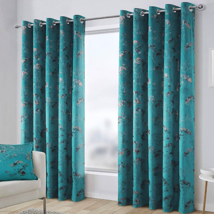 Lucia Metallic Thermal Eyelet Curtains Teal - Ideal