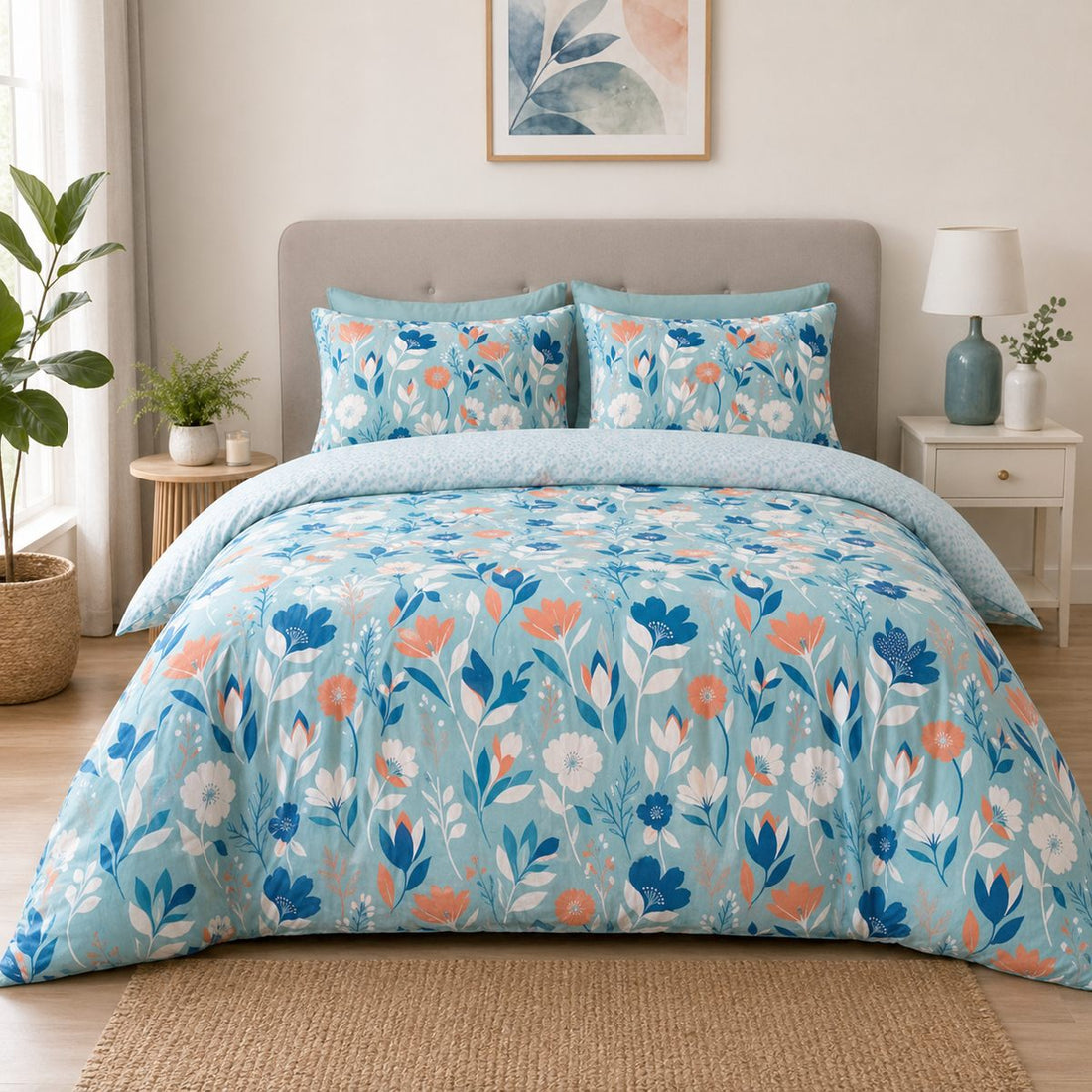 Luna Reversible Floral Polycotton Duvet Cover Set