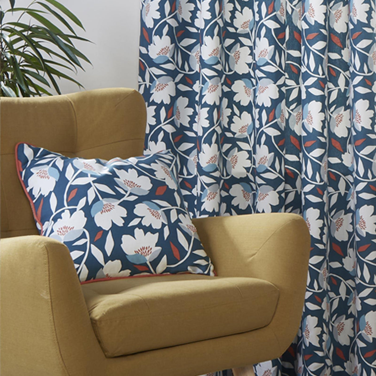 Luna Floral Cotton Cushion Cover 43cm x 43cm - Teal