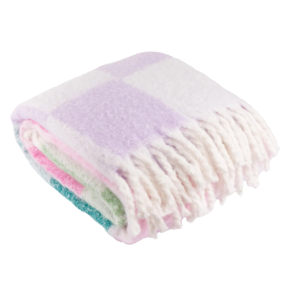 Maisie Checked Tasselled Throw Aqua Blossom 130 x 180cm - image 2