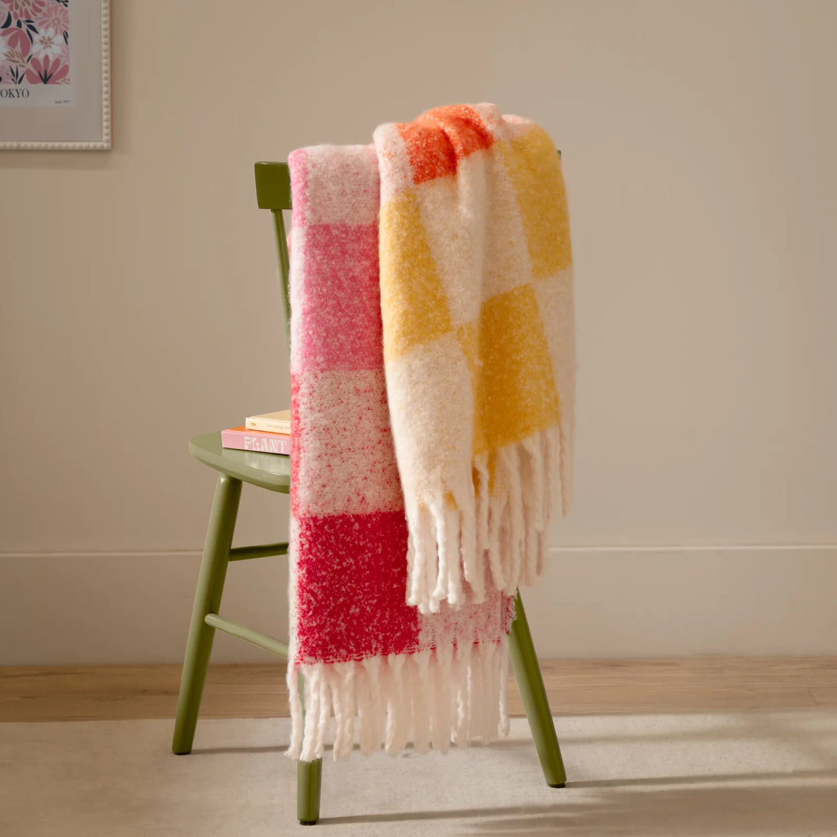 Maisie Checked Tasselled Throw Citrus Blush 130 x 180cm - image 1