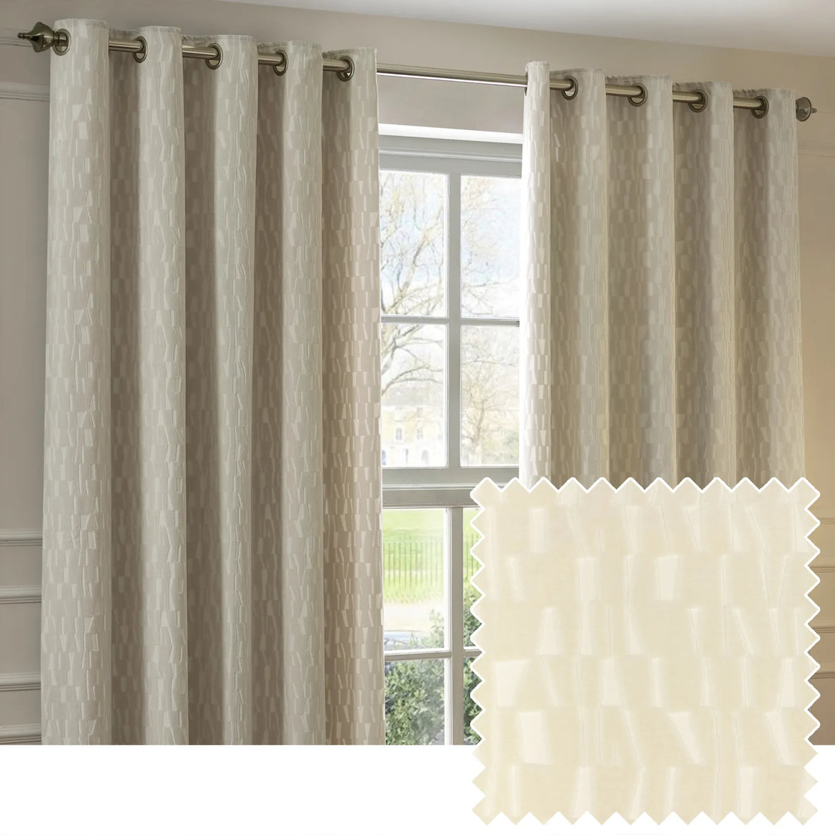 Manhattan Fully Lined Velvet Eyelet Curtains Ivory - image 2