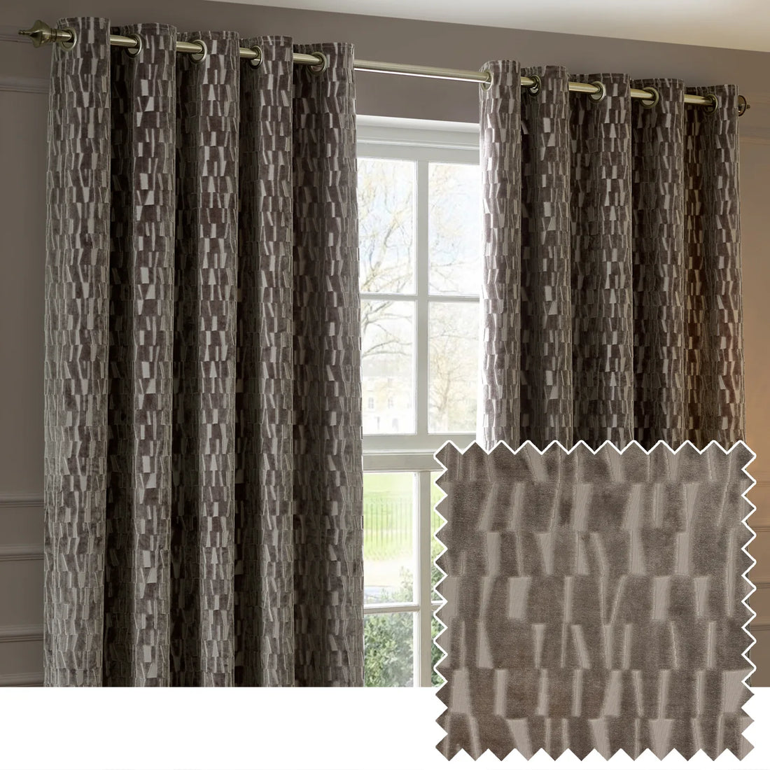 Manhattan Fully Lined Velvet Eyelet Curtains Mink