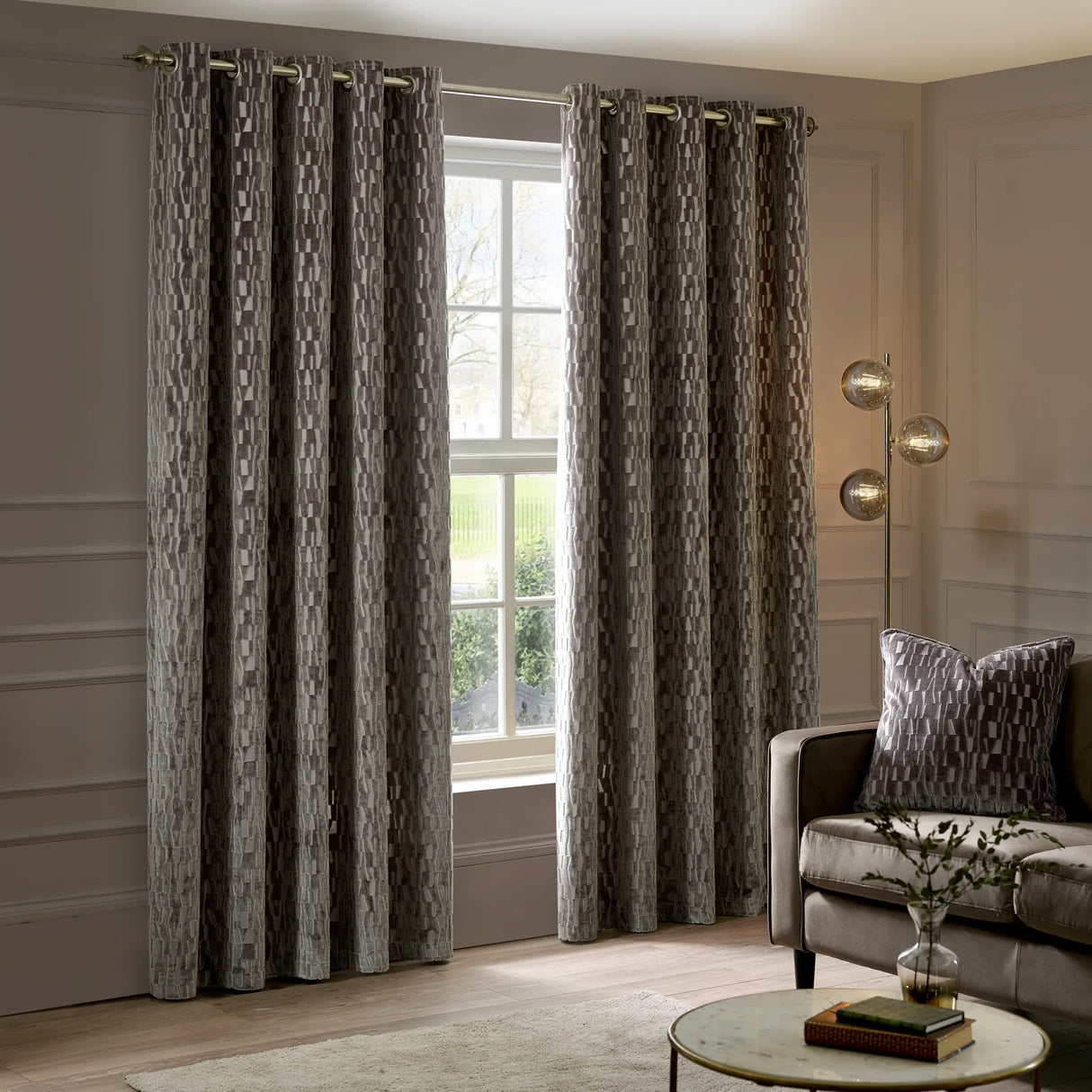 Manhattan Fully Lined Velvet Eyelet Curtains Mink - image 3