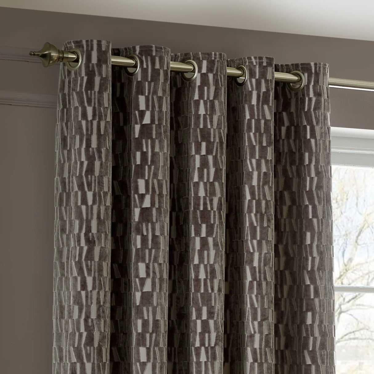 Manhattan Fully Lined Velvet Eyelet Curtains Mink - image 4