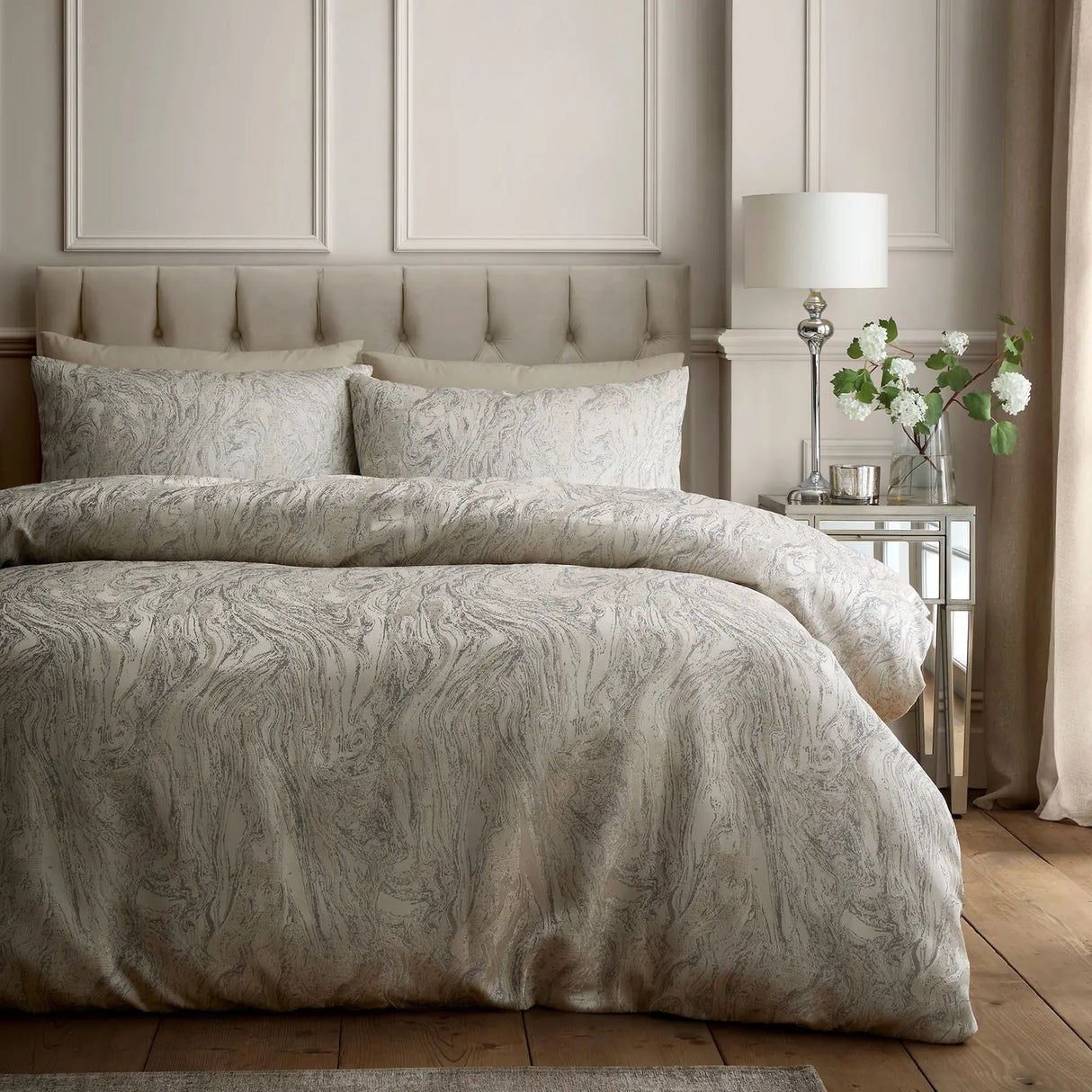 Marble Jacquard Natural Easy Care Duvet Cover Set - main product image