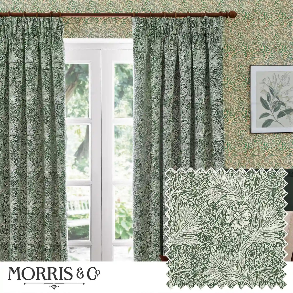 Marigold Leaf Green Thermal Blackout Dimout Pencil Pleat Curtains - additional product view 1
