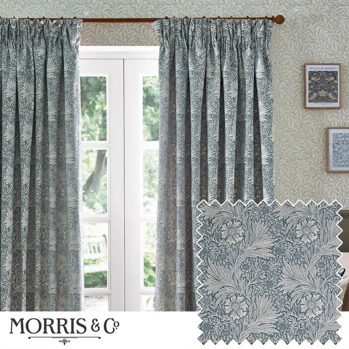 Marigold Indigo Thermal Blackout Dimout Pencil Pleat Curtains - additional product view 1