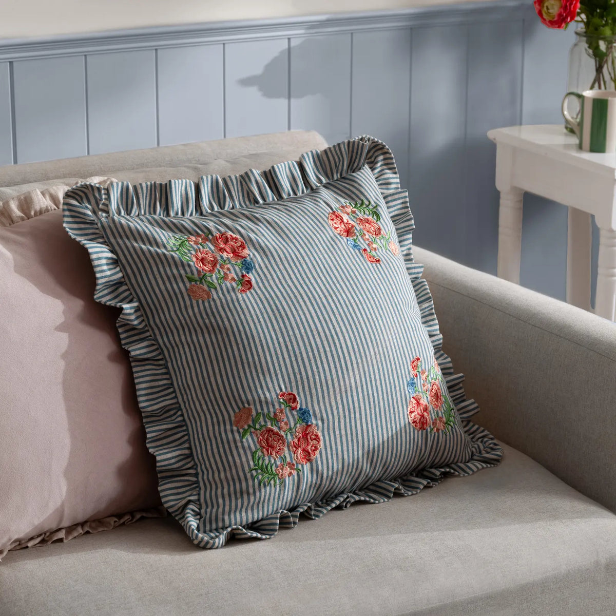 Martha Ruffle Blue Cushion Cover or Filled Cushion 50cm x 50cm - additional product view 1