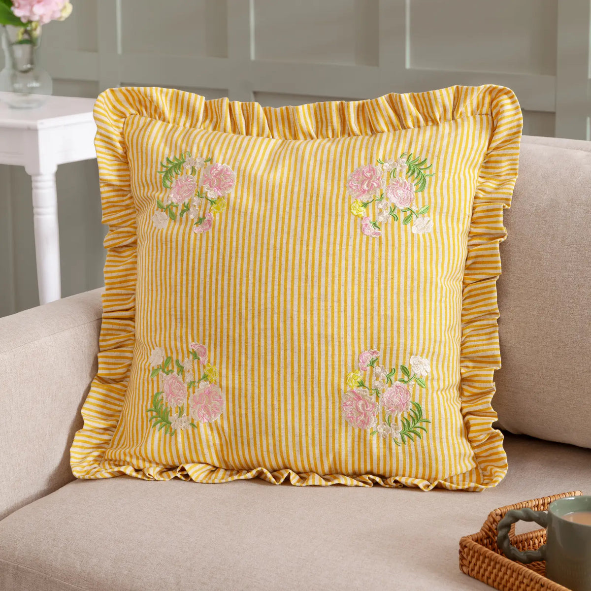 Martha Ruffle Yellow Cushion Cover or Filled Cushion 50cm x 50cm - additional product view 1
