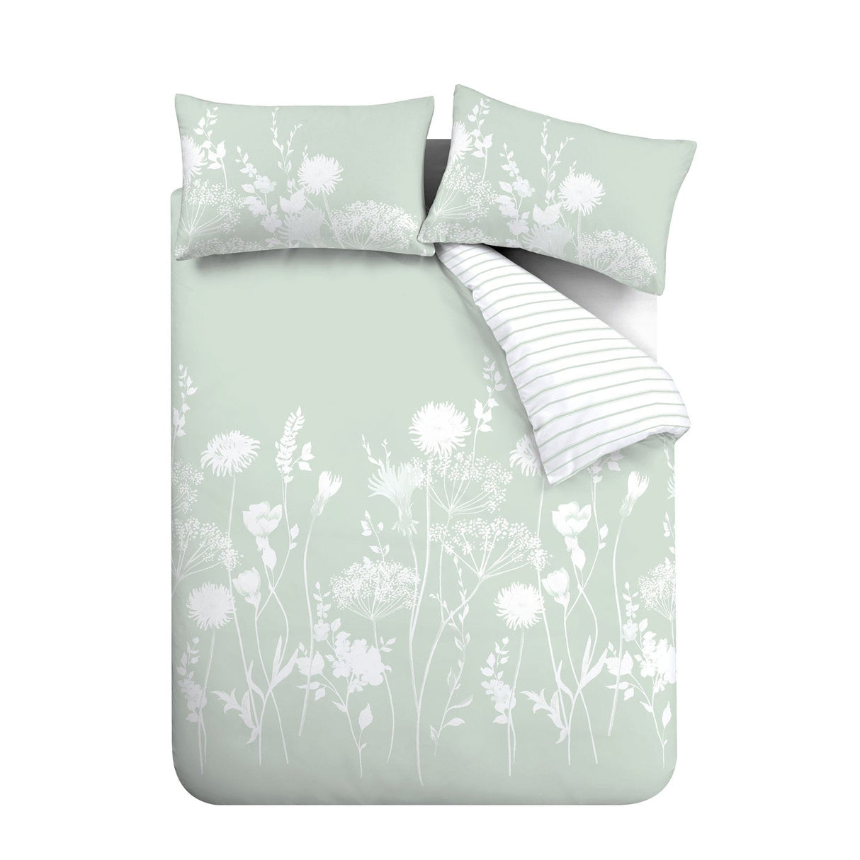 Catherine Lansfield Meadowsweet Floral Reversible Duvet Cover Set with Pillowcase Green