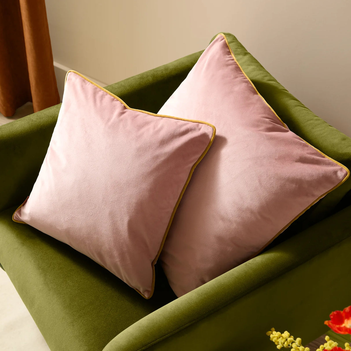 Meridian Velvet Cushion Cover Blush/Gold 45 x 45cm - image 5