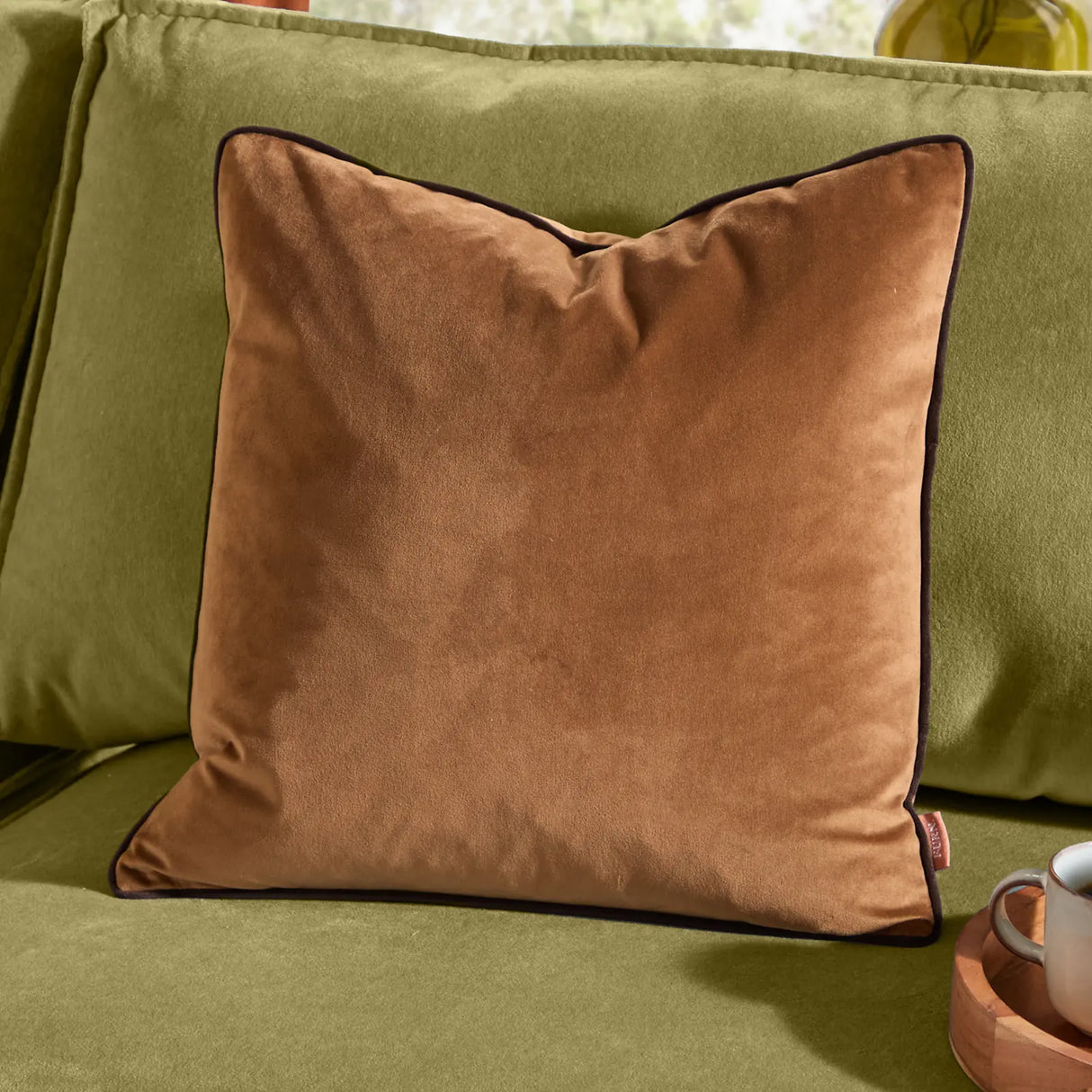 Meridian Velvet Cushion Cover Caramel/Chocolate - image 1