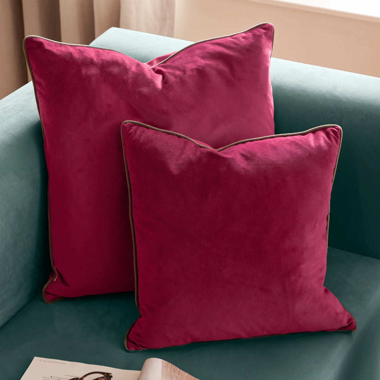 Meridian Velvet Cushion Cover Cranberry/Mocha 45 x 45cm - image 6