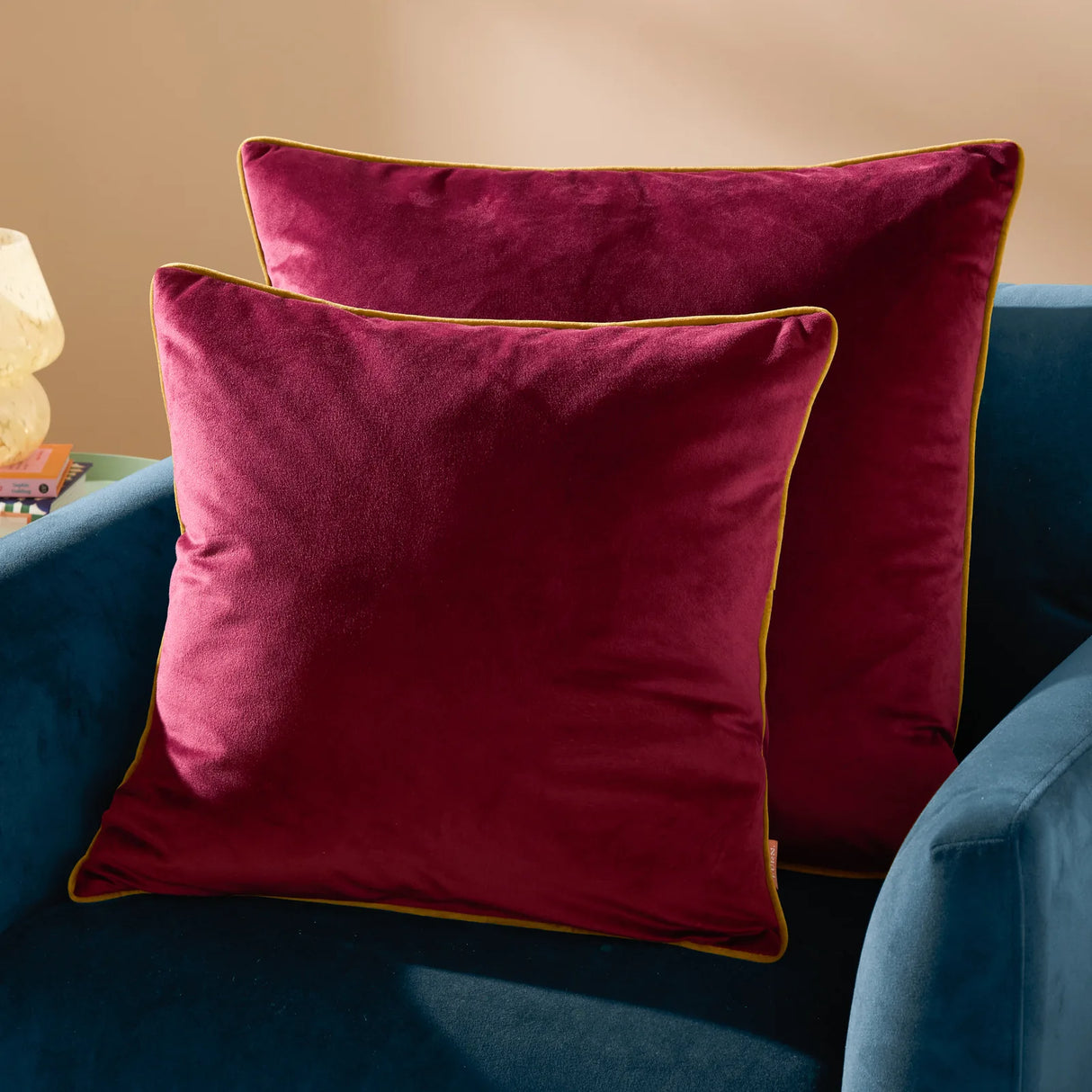 Meridian Velvet Cushion Cover Maroon/Moss 45 x 45cm - image 5