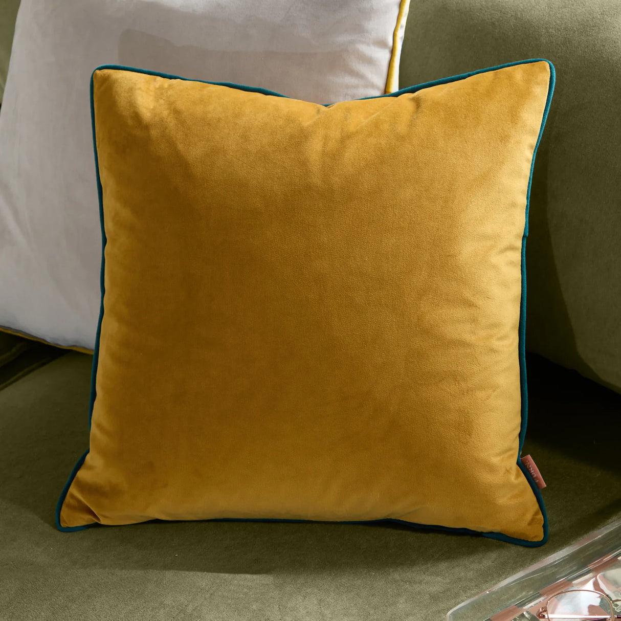 Meridian Velvet Cushion Cover Ochre/Teal - image 1