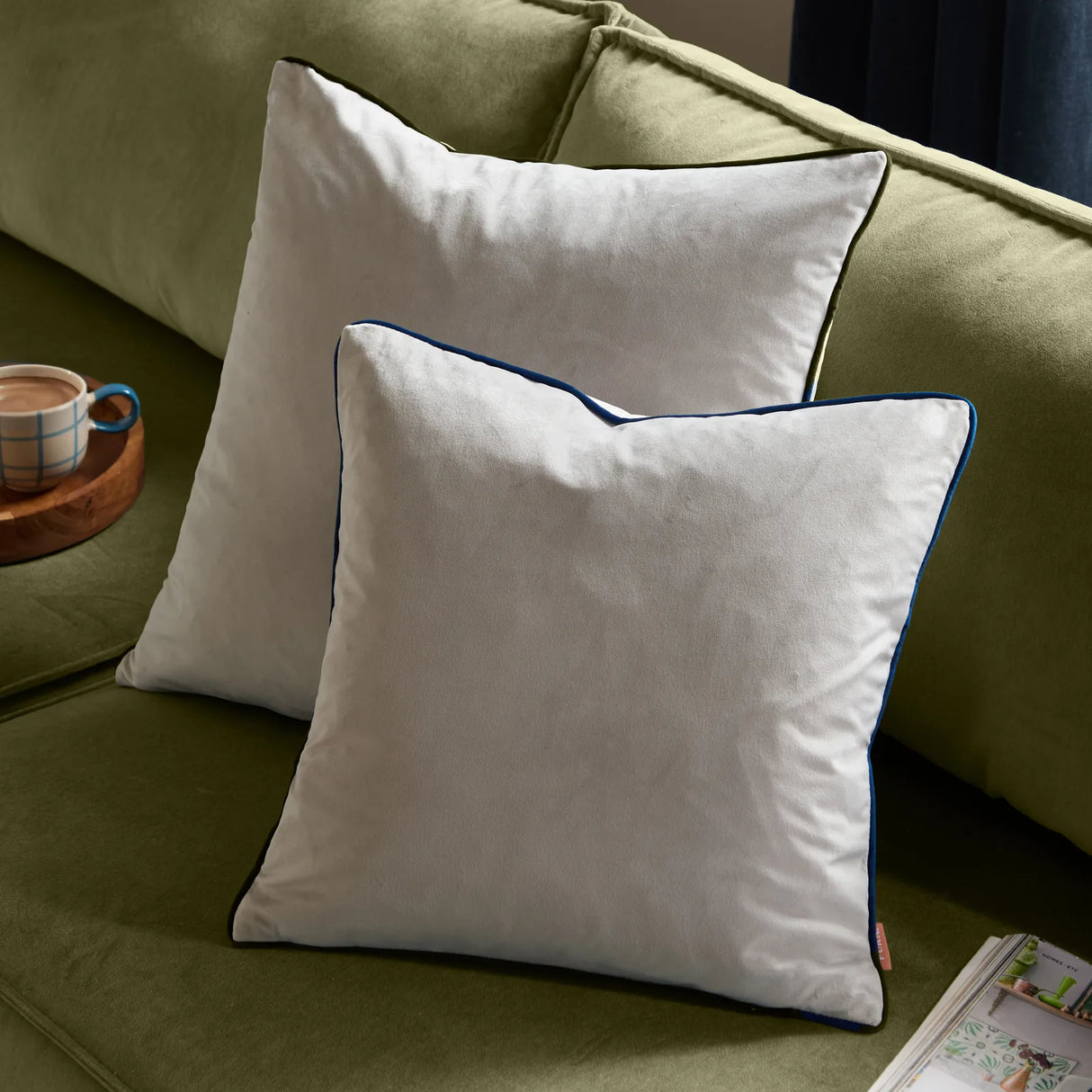 Meridian Velvet Cushion Cover Silver/Navy 45 x 45cm - image 5