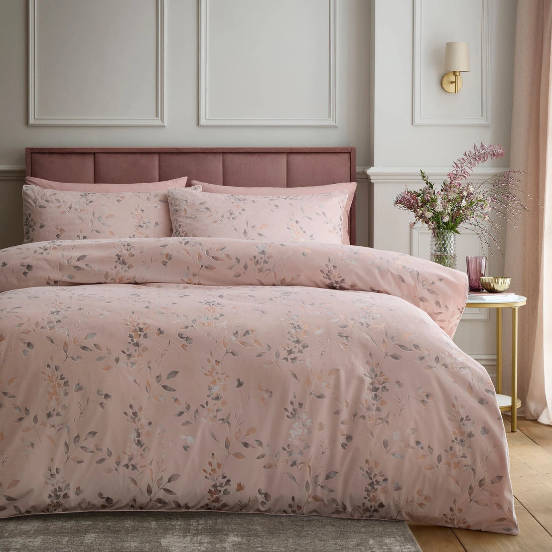 Metallic Leaf Pink Easy Care Duvet Cover Set