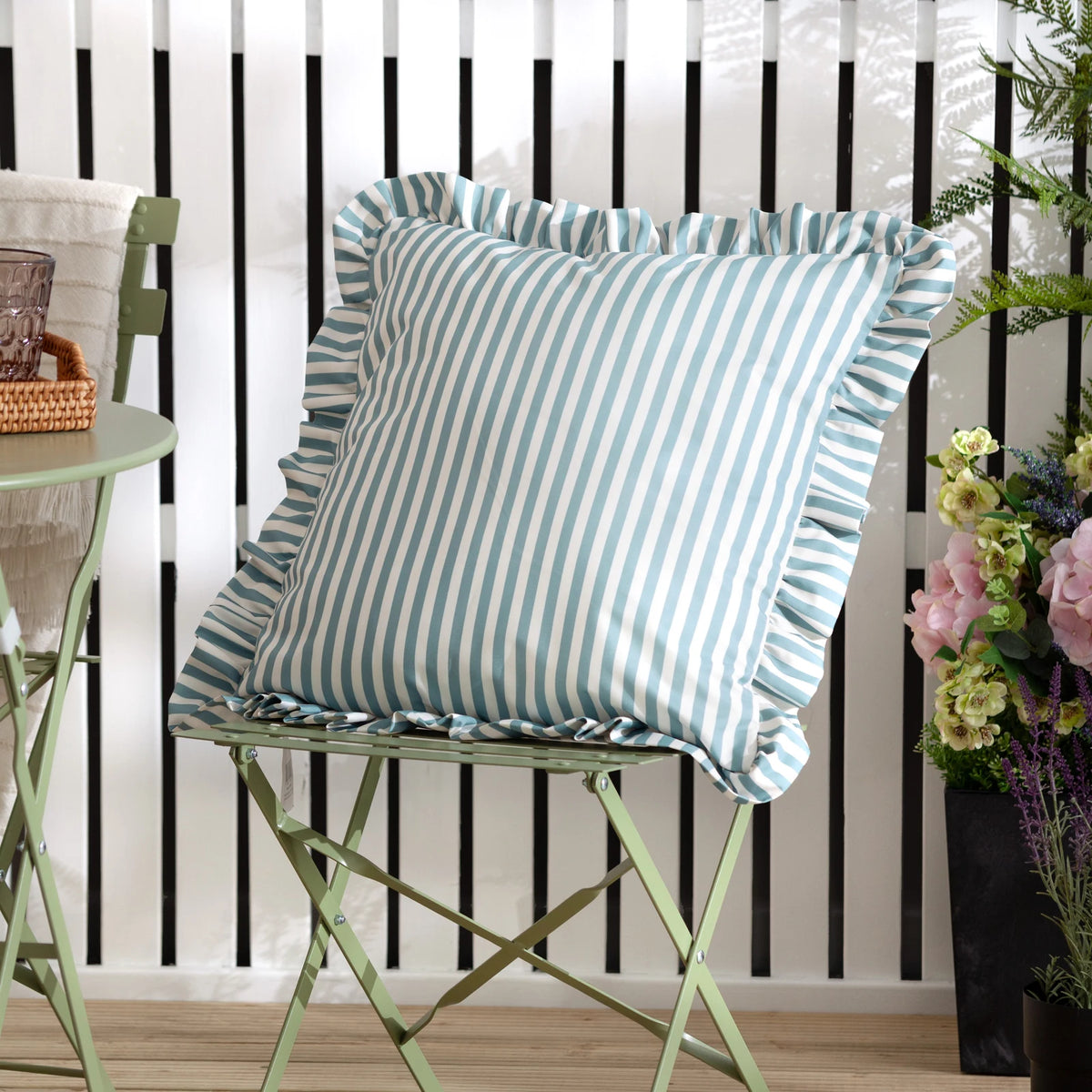 Millie Ruffle Outdoor Duck Egg Blue Cushion Cover or Filled Cushion 50cm x 50cm - additional product view 1