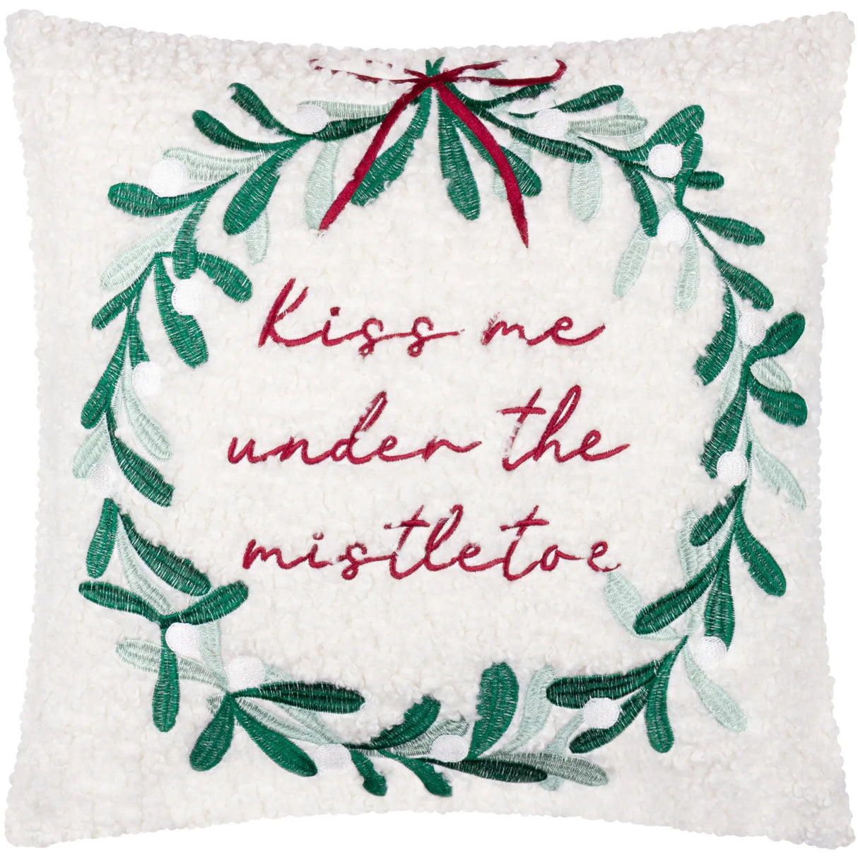 Mistletoe Wreath Embroidered Cushion Cover Multicolour 45 x 45cm - image 2