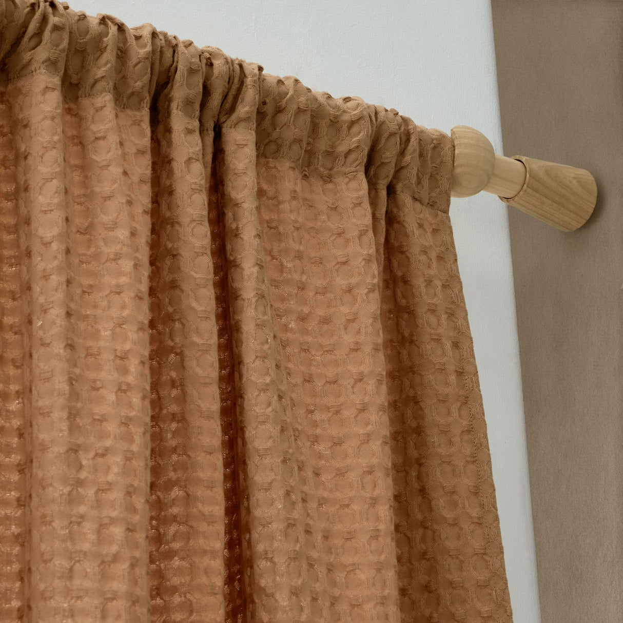 Pineapple Elephant Muscat Waffle 140x183cm Slot Top Voile Curtain Panel Caramel