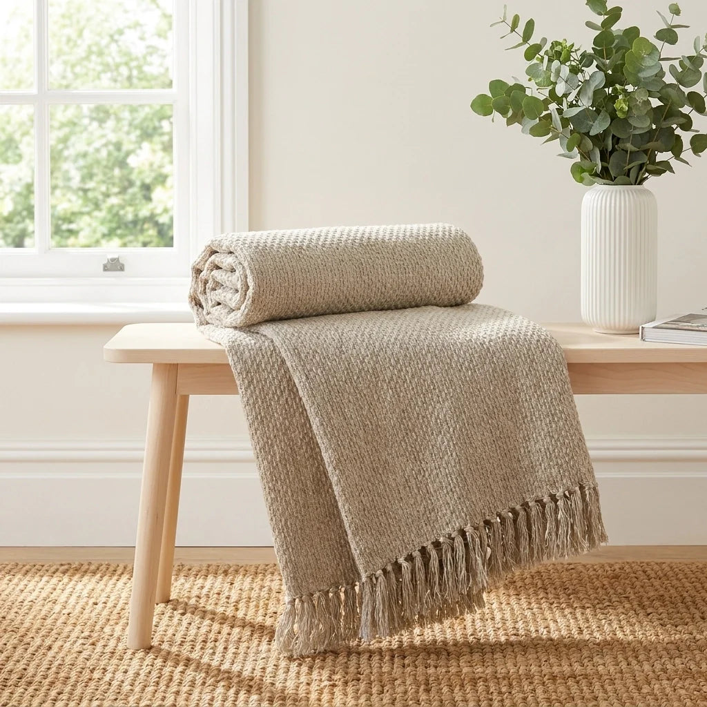 Hayden Eco-Friendly Recycled Cotton Soft Throw – Natural – 130cm x 180cm / 200cm x 200cm