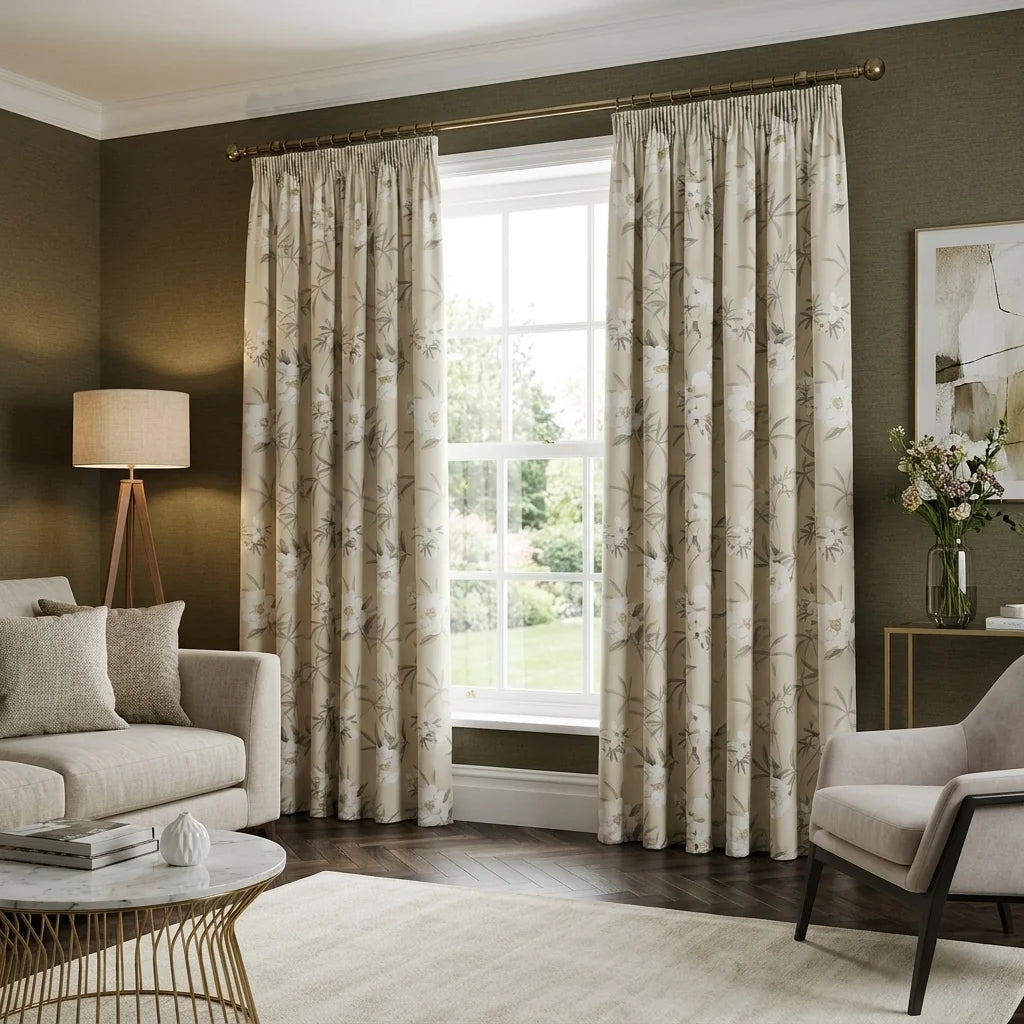 Eve Pencil Pleat Ready Made Tape Top Curtains - Natural