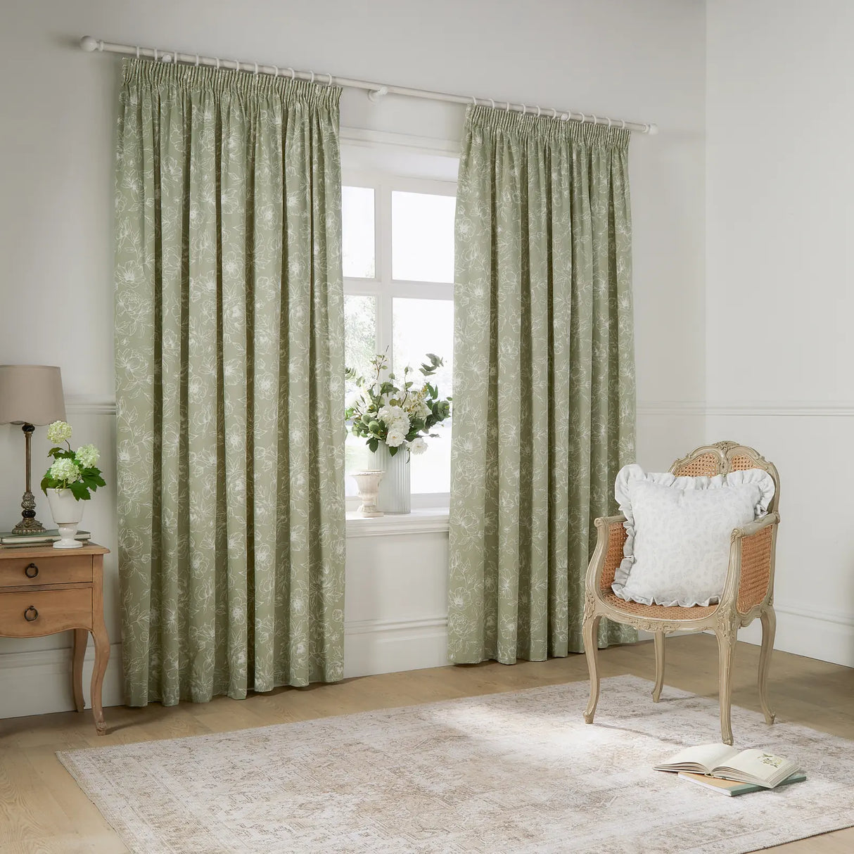 Nature Bella Floral Lined Pencil Pleat Curtains Sage - image 2