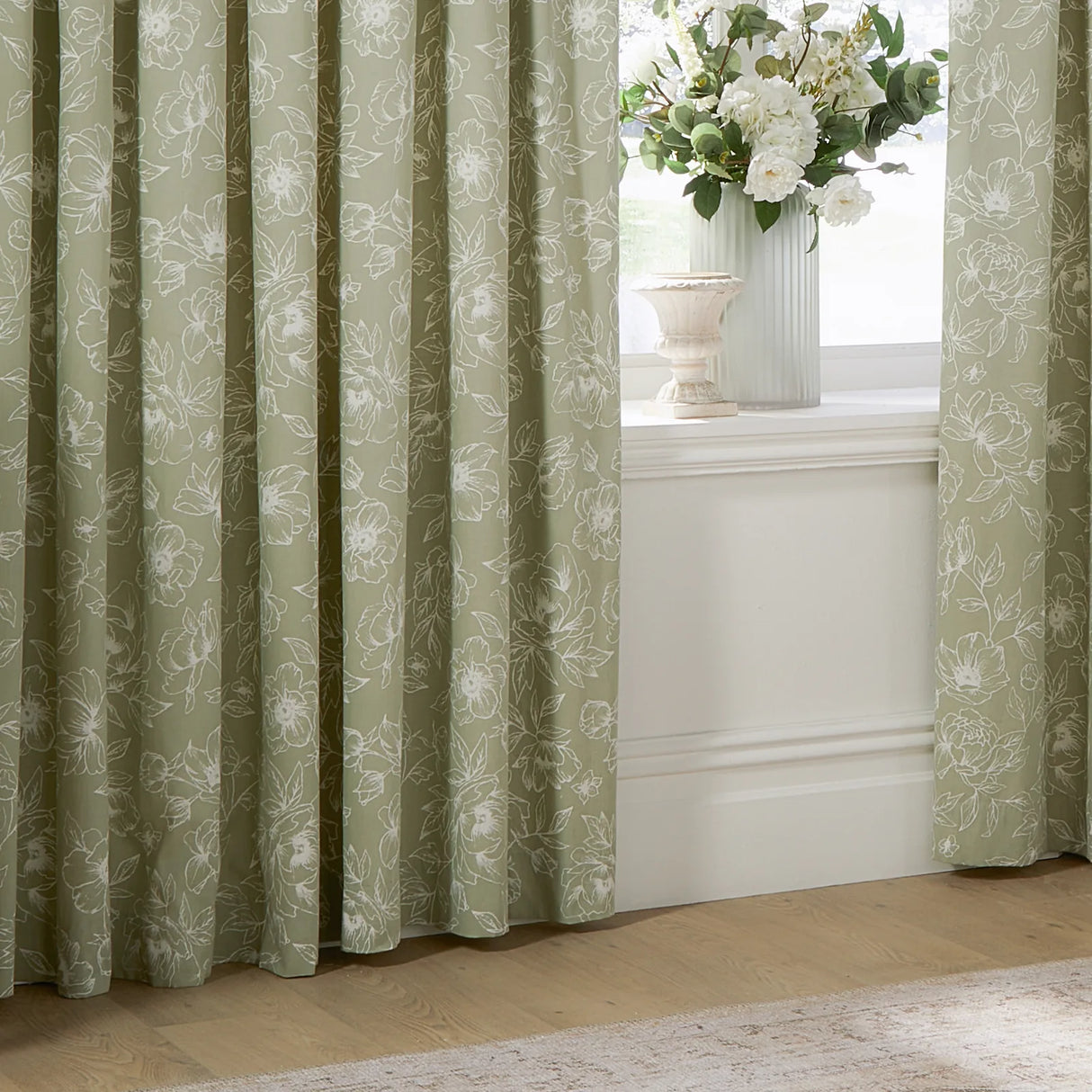Nature Bella Floral Lined Pencil Pleat Curtains Sage - image 4