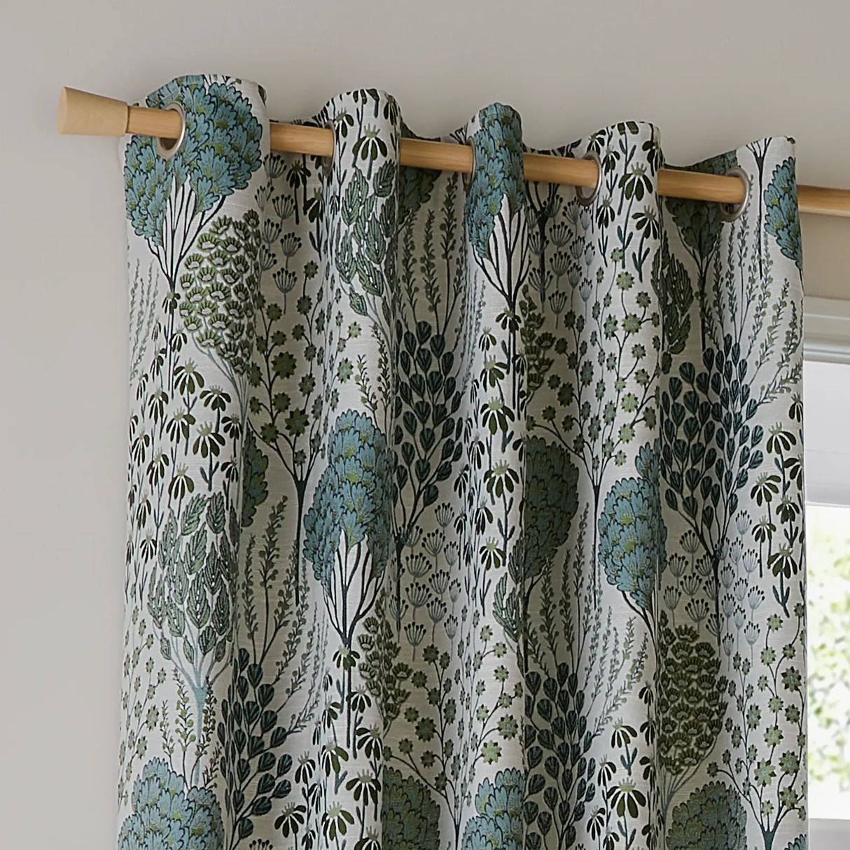 Nature Ophelia Fully Lined Floral Jacquard Eyelet Curtains Thyme/Mineral - image 3