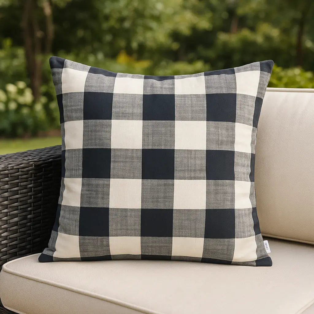 Chesil Check Outdoor 100% Cotton Navy Cushion Cover or Filled Cushion 50cm x 50cm